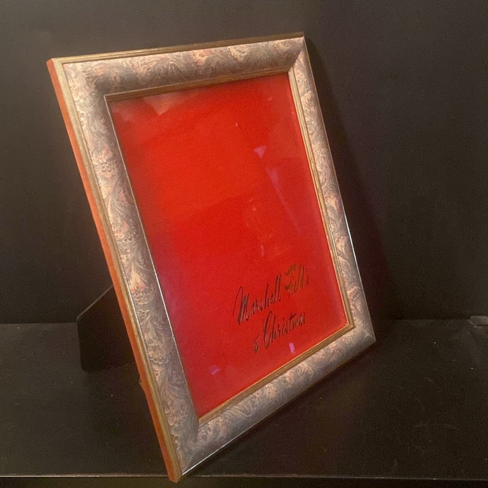 VTG Red Marshall Field’s & Christmas Painted Gold Ornate Photo Frame 10 x 12”